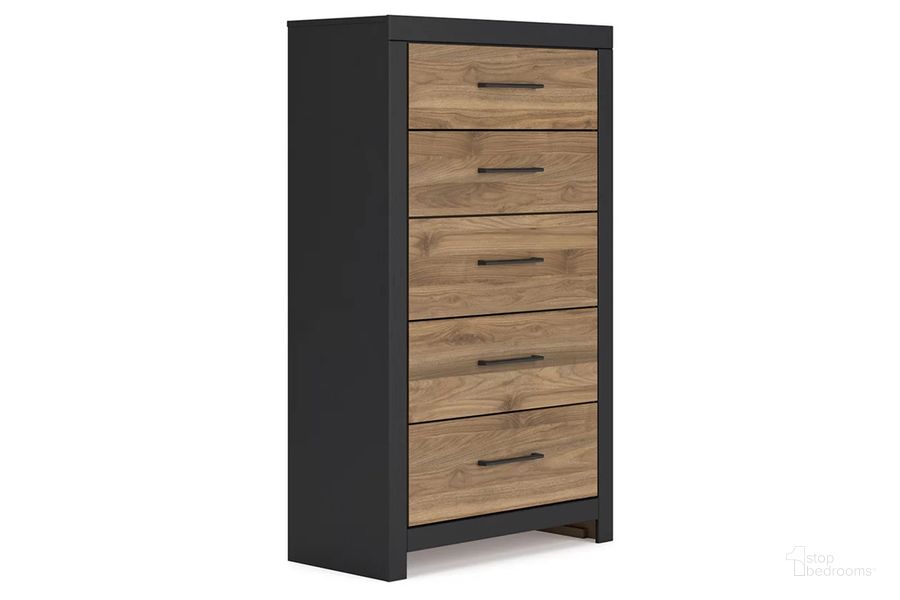 The appearance of Vertani Chest of Drawers In Black and Brown designed by Signature Design by Ashley in the transitional interior design. This black/brown piece of furniture  was selected by 1StopBedrooms from Vertani Collection to add a touch of cosiness and style into your home. Sku: B2073-46. Product Type: Chest. Image1