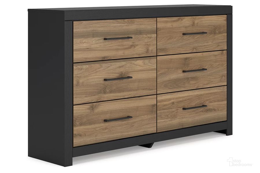 The appearance of Vertani Dresser In Black and Brown designed by Signature Design by Ashley in the transitional interior design. This black/brown piece of furniture  was selected by 1StopBedrooms from Vertani Collection to add a touch of cosiness and style into your home. Sku: B2073-31. Product Type: Dresser. Image1