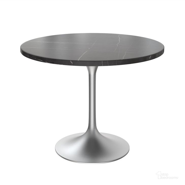 The appearance of Verve 36 Inch Round Dining Table In Black designed by LeisureMod in the modern / contemporary interior design. This black piece of furniture  was selected by 1StopBedrooms from Verve Collection to add a touch of cosiness and style into your home. Sku: VT20BS-36BLS. Table Base Style: Pedestal. Table Top Shape: Round. Product Type: Dining Table. Material: Stainless Steel. Size: 36". Image1