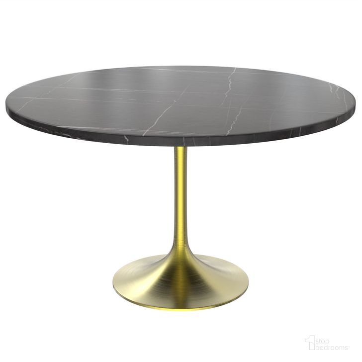The appearance of Verve 48 Inch Round Dining Table In Black designed by LeisureMod in the modern / contemporary interior design. This black piece of furniture  was selected by 1StopBedrooms from Verve Collection to add a touch of cosiness and style into your home. Sku: VT23BG-48BLS. Table Base Style: Pedestal. Table Top Shape: Round. Product Type: Dining Table. Material: Stainless Steel. Size: 48". Image1