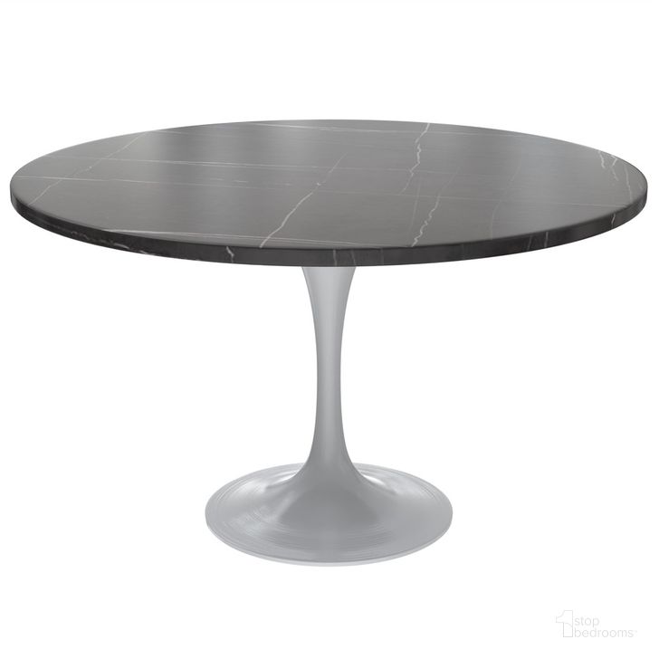 The appearance of Verve 48 Inch Round Dining Table In Black designed by LeisureMod in the modern / contemporary interior design. This black piece of furniture  was selected by 1StopBedrooms from Verve Collection to add a touch of cosiness and style into your home. Sku: VT23W-48BLS. Table Base Style: Pedestal. Table Top Shape: Round. Material: Steel. Product Type: Dining Table. Size: 48". Image1