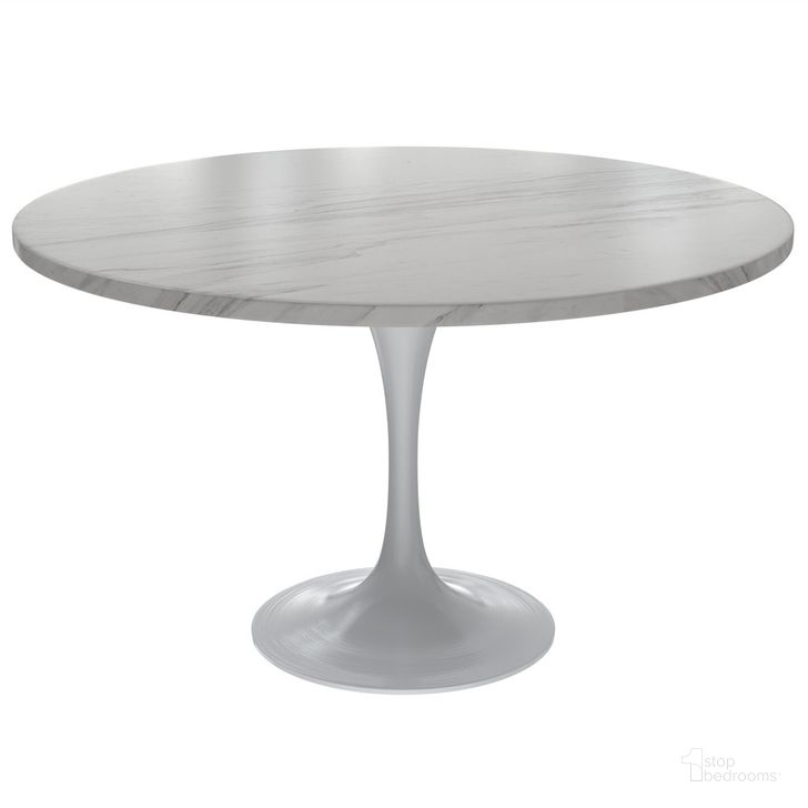 The appearance of Verve 48 Inch Round Dining Table In White designed by LeisureMod in the modern / contemporary interior design. This white piece of furniture  was selected by 1StopBedrooms from Verve Collection to add a touch of cosiness and style into your home. Sku: VT23W-48WS. Table Base Style: Pedestal. Table Top Shape: Round. Material: Steel. Product Type: Dining Table. Size: 48". Image1