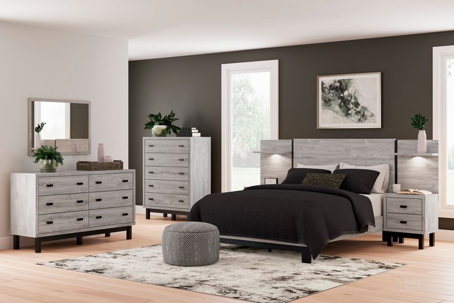 The appearance of Vessalli Gray Panel Bedroom Set With Extensions designed by Signature Design by Ashley in the modern / contemporary interior design. This gray and black piece of furniture  was selected by 1StopBedrooms from Vessalli Collection to add a touch of cosiness and style into your home. Sku: B1036-102;B1036-54;B1036-57;B1036-92;B1036-92;B1036-96;B1036-92. Material: Wood. Product Type: Panel Bed. Bed Size: Queen. Image1