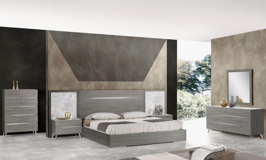 The appearance of Victoria Anthracite Melamine Gray Marble Platform Bedroom Set designed by J&M in the modern / contemporary interior design. This gray piece of furniture  was selected by 1StopBedrooms from Victoria Collection to add a touch of cosiness and style into your home. Sku: 18699-Q;18699-NS. Product Type: Bedroom Set. Bed Size: Queen. Material: MDF. Image1