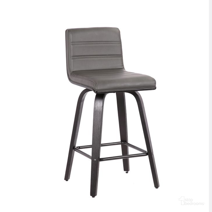 The appearance of Vienna 26 Inch Counter Height Swivel Gray Faux Leather and Black Wood Bar Stool designed by Armen Living in the transitional interior design. This light gray piece of furniture  was selected by 1StopBedrooms from Vienna Collection to add a touch of cosiness and style into your home. Sku: LCVIBAGRBL26. Material: Steel. Product Type: Barstool. Image1