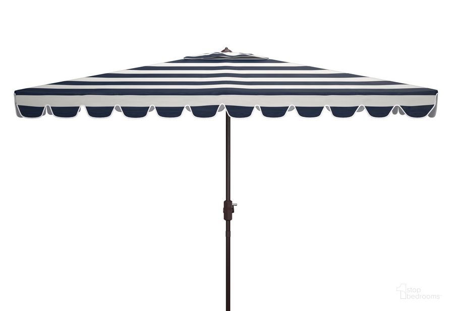 The appearance of Vienna 6.5 X 10 Ft Rect Crank Umbrella PAT8311C designed by Safavieh in the modern / contemporary interior design. This white navy piece of furniture  was selected by 1StopBedrooms from Vienna Collection to add a touch of cosiness and style into your home. Sku: PAT8311C. Material: Aluminum. Product Type: Umbrella. Image1