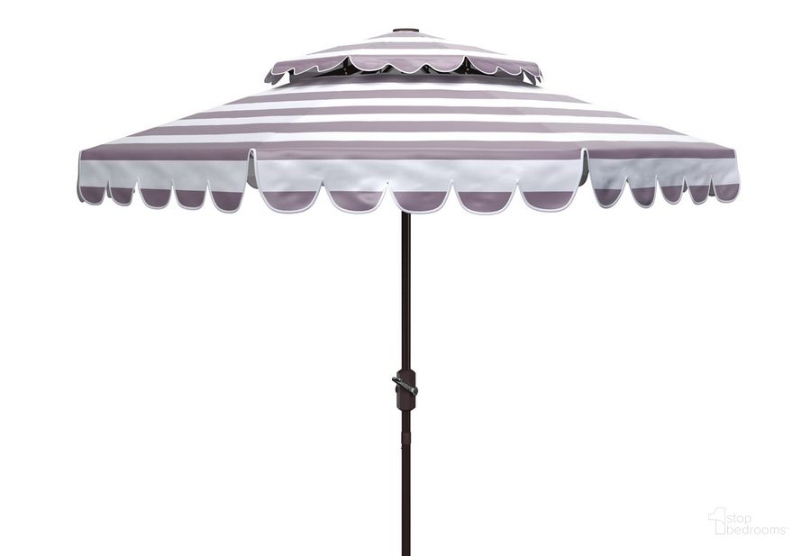 The appearance of Vienna 9Ft Rnd Double Top Crank Umbrella PAT8211B designed by Safavieh in the modern / contemporary interior design. This grey/white piece of furniture  was selected by 1StopBedrooms from Vienna Collection to add a touch of cosiness and style into your home. Sku: PAT8211B. Material: Aluminum. Product Type: Umbrella. Image1