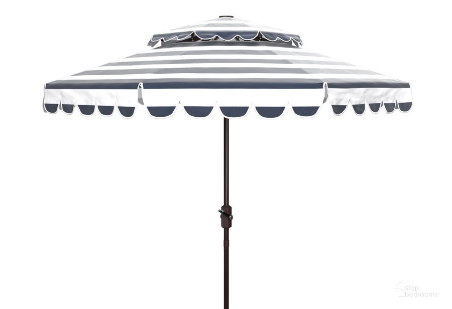 The appearance of Vienna 9Ft Rnd Double Top Crank Umbrella PAT8211C designed by Safavieh in the modern / contemporary interior design. This white navy piece of furniture  was selected by 1StopBedrooms from Vienna Collection to add a touch of cosiness and style into your home. Sku: PAT8211C. Material: Aluminum. Product Type: Umbrella. Image1