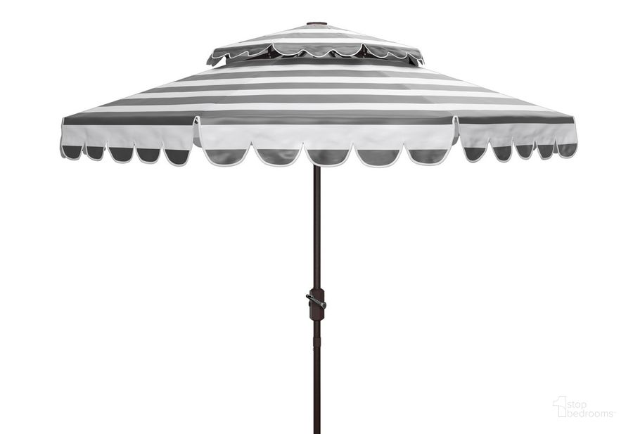 The appearance of Vienna 9Ft Rnd Double Top Crank Umbrella PAT8211D designed by Safavieh in the modern / contemporary interior design. This black and white piece of furniture  was selected by 1StopBedrooms from Vienna Collection to add a touch of cosiness and style into your home. Sku: PAT8211D. Material: Aluminum. Product Type: Umbrella. Image1