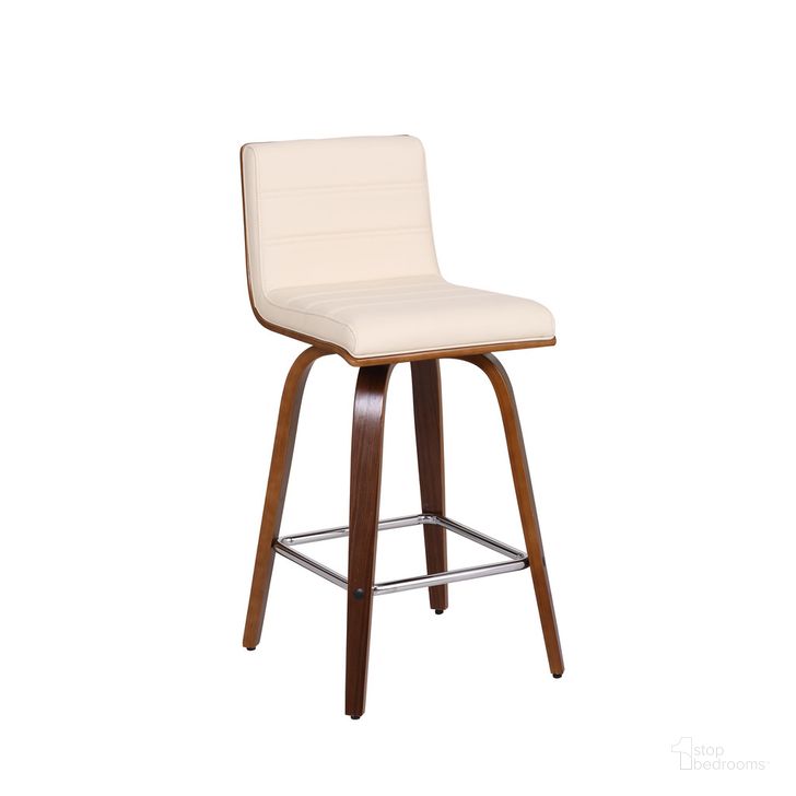 The appearance of Vienna 26 Inch Counter Height Swivel Cream Faux Leather and Walnut Wood Bar Stool designed by Armen Living in the transitional interior design. This cream piece of furniture  was selected by 1StopBedrooms from Vienna Collection to add a touch of cosiness and style into your home. Sku: LCVIBACRWA26. Material: Wood. Product Type: Barstool. Image1