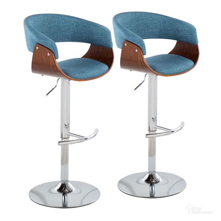 The appearance of Vintage Mod Adjustable Height Barstool Set of 2 In Chrome designed by Lumisource in the transitional interior design. This light blue piece of furniture  was selected by 1StopBedrooms from Vintage Mod Collection to add a touch of cosiness and style into your home. Sku: BS-VMO-RT2 CHRWLBU2. Material: Wood. Product Type: Barstool. Image1
