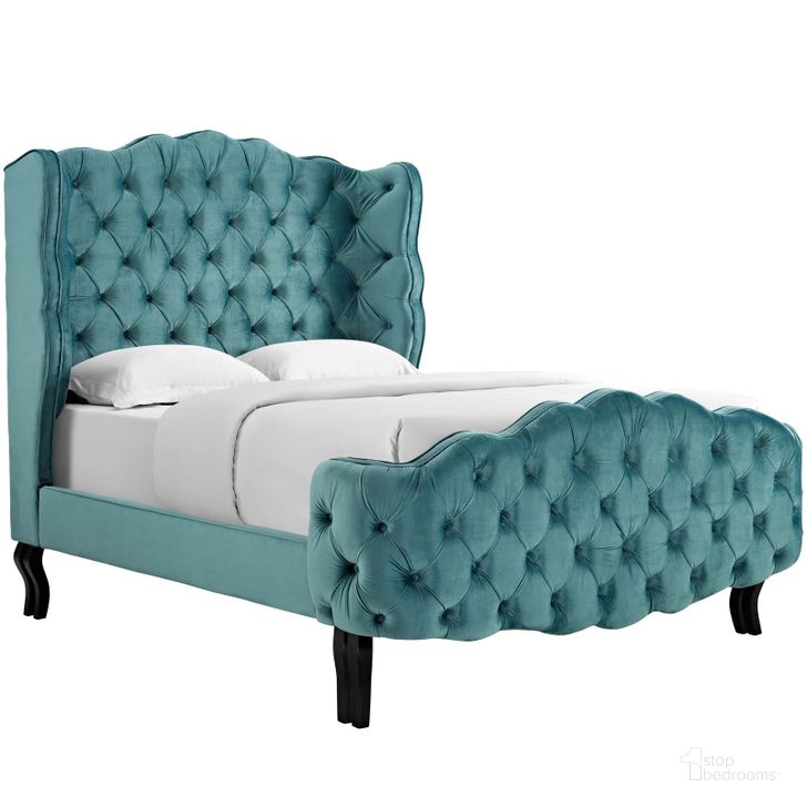 The appearance of Violette Sea Blue Queen Tufted Wingback Performance Velvet Platform Bed designed by Modway in the modern / contemporary interior design. This sea blue piece of furniture  was selected by 1StopBedrooms from Violette Collection to add a touch of cosiness and style into your home. Sku: MOD-5804-SEA. Bed Type: Platform Bed. Material: Wood. Product Type: Platform Bed. Bed Size: Queen. Image1