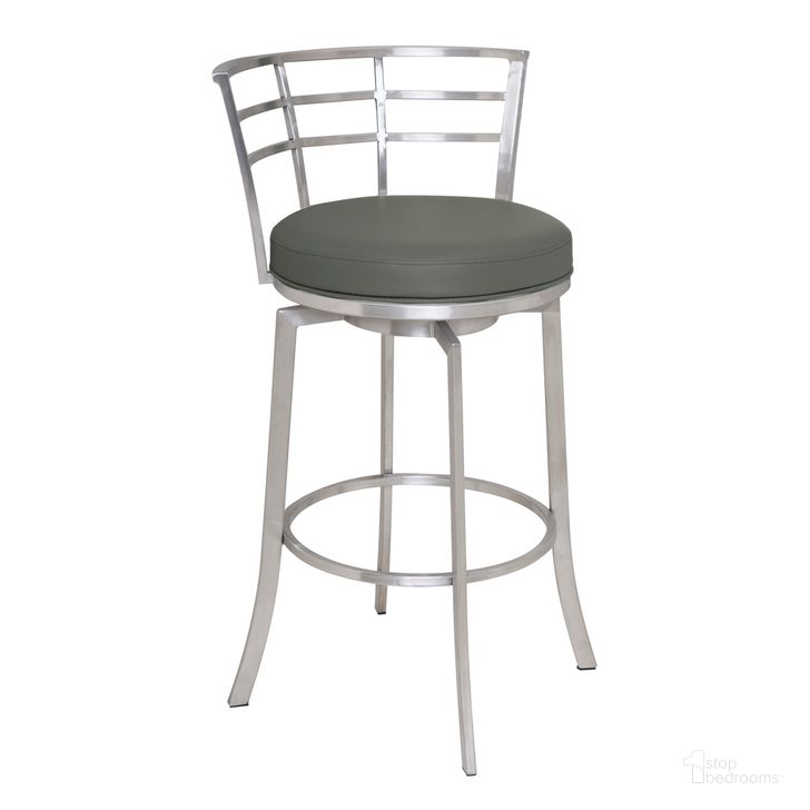 The appearance of Viper 26 Inch Counter Height Swivel Gray Faux Leather and Brushed Stainless Steel Bar Stool designed by Armen Living in the modern / contemporary interior design. This gray piece of furniture  was selected by 1StopBedrooms from Viper Collection to add a touch of cosiness and style into your home. Sku: LCVI26BAGR. Product Type: Barstool. Material: Stainless Steel. Image1
