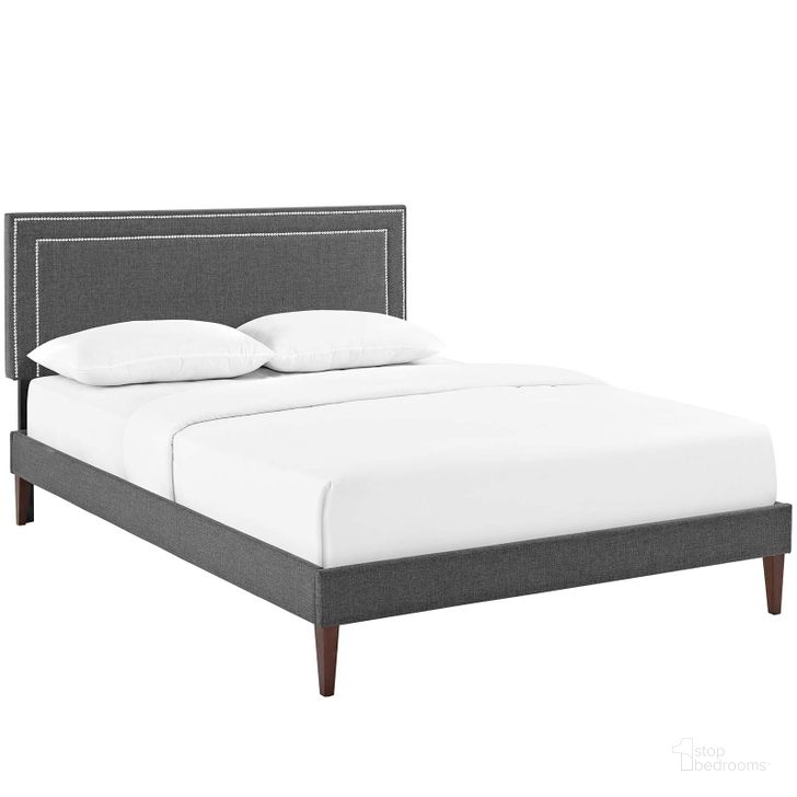 The appearance of Virginia Gray Queen Fabric Platform Bed with Squared Tapered Legs designed by Modway in the modern / contemporary interior design. This gray piece of furniture  was selected by 1StopBedrooms from Virginia Collection to add a touch of cosiness and style into your home. Sku: MOD-5923-GRY. Bed Type: Platform Bed. Material: Wood. Product Type: Platform Bed. Bed Size: Queen. Image1