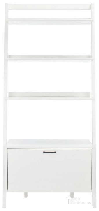 The appearance of Vlad 3 Shelf 1 Door Etagere in White designed by Safavieh in the modern / contemporary interior design. This white piece of furniture  was selected by 1StopBedrooms from Vlad Collection to add a touch of cosiness and style into your home. Sku: ETG9405B. Material: Wood. Product Type: Etagere. Image1