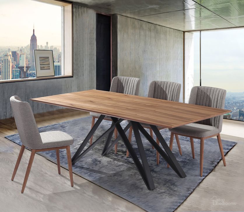 The appearance of Modena Wade Mid-Century Walnut Wood 5-Piece Dining Set designed by Armen Living in the transitional interior design. This matte black piece of furniture  was selected by 1StopBedrooms from Modena Collection to add a touch of cosiness and style into your home. Sku: LCMNDIWATOP;LCMNDIBLBASE;LCWDSIGR;LCWDSIGR. Material: Metal. Product Type: Dining Room Set. Image1