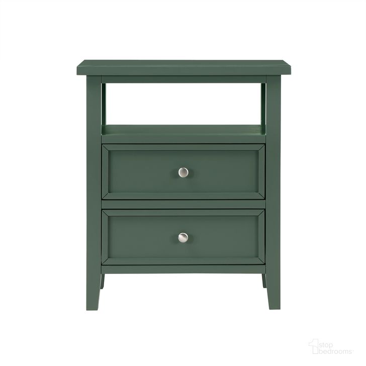 The appearance of Walker 2 Drawer Nightstand In Green designed by Comfort Pointe in the transitional interior design. This green piece of furniture  was selected by 1StopBedrooms from Walker Collection to add a touch of cosiness and style into your home. Sku: 834-10-32. Product Type: Nightstand. Material: Poplar. Image1