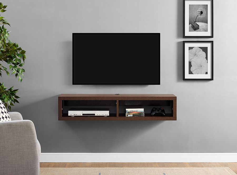The appearance of Wall Mounted 48 Inch TV Console Entertainment Center In Walnut designed by Martin Furniture in the modern / contemporary interior design. This brown piece of furniture  was selected by 1StopBedrooms from Wallmounts Collection to add a touch of cosiness and style into your home. Sku: IMSE350C. Product Type: TV Console. Material: Laminate.