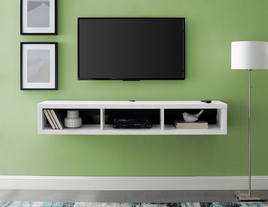 The appearance of Wall Mounted 60 Inch TV Console Entertainment Center In White designed by Martin Furniture in the modern / contemporary interior design. This white piece of furniture  was selected by 1StopBedrooms from Wallmounts Collection to add a touch of cosiness and style into your home. Sku: IMSE360W. Product Type: TV Console. Material: Laminate. Image1