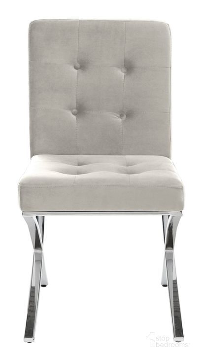 The appearance of Walsh Grey/Chrome Tufted Side Chair designed by Safavieh in the modern / contemporary interior design. This gray piece of furniture  was selected by 1StopBedrooms from Walsh Collection to add a touch of cosiness and style into your home. Sku: FOX6300D. Product Type: Side Chair. Material: Iron. Image1
