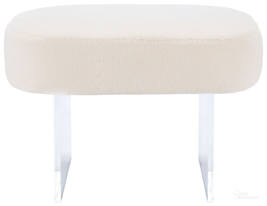 The appearance of Warren Faux Sheepskin Ottoman In Ivory designed by Safavieh Couture in the modern / contemporary interior design. This ivory piece of furniture  was selected by 1StopBedrooms from Warren Collection to add a touch of cosiness and style into your home. Sku: SFV4750A. Material: Wood. Product Type: Ottoman. Image1