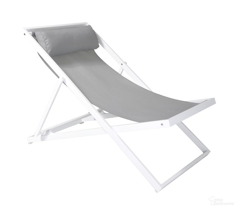The appearance of Wave Outdoor Patio Aluminum Deck Chair In White Powder Coated Finish with Gray Sling Textilene designed by Armen Living in the modern / contemporary interior design. This gray piece of furniture  was selected by 1StopBedrooms from Wave Collection to add a touch of cosiness and style into your home. Sku: LCWALOWH. Material: Aluminum. Product Type: Outdoor Lounge Chair. Image1