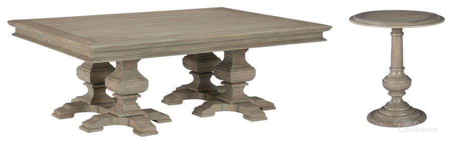 The appearance of Wellington Hall Driftwood Rectangle Pedestal Occasional Table Set designed by Hekman in the transitional interior design. This brown piece of furniture  was selected by 1StopBedrooms from Wellington Collection to add a touch of cosiness and style into your home. Sku: 25211B;25211T;25202. Product Type: Occasional Table Set. Image1