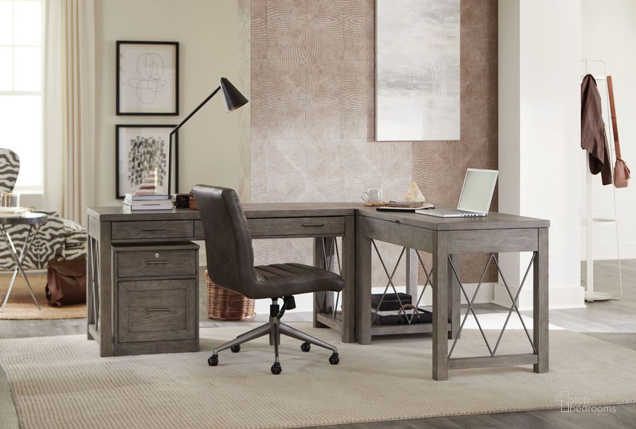 The appearance of West End Soft Greige Lift Top Home Office Set designed by Hammary in the transitional interior design. This brown piece of furniture  was selected by 1StopBedrooms from West End Collection to add a touch of cosiness and style into your home. Sku: 042-946;090-1049. Material: Wood. Product Type: Home Office Set. Image1