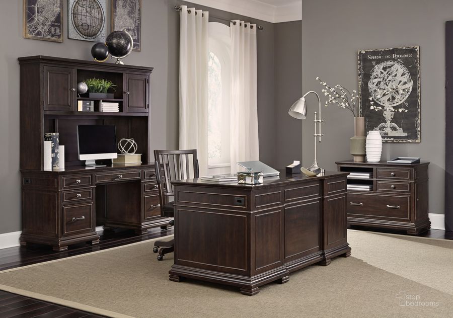 The appearance of Weston Brown Ale 66 Inch Power Executive Home Office Set designed by Aspenhome in the traditional interior design. This brown piece of furniture  was selected by 1StopBedrooms from Weston Collection to add a touch of cosiness and style into your home. Sku: I35-303;I35-378. Material: Wood. Product Type: Home Office Set. Image1
