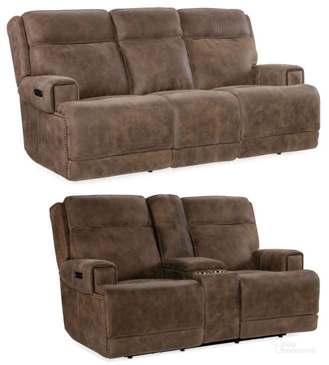 The appearance of Wheeler Brown Power Reclining Living Room Set With Power Headrest designed by Hooker in the transitional interior design. This brown piece of furniture  was selected by 1StopBedrooms from MS Collection to add a touch of cosiness and style into your home. Sku: SS762-PHZ3-085;SS762-PHZC2-085. Material: Leather. Product Type: Living Room Set. Image1