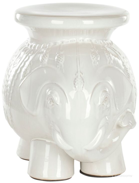 The appearance of White Ceramic Elephant Stool designed by Safavieh in the modern / contemporary interior design. This white piece of furniture  was selected by 1StopBedrooms from Safavieh ACS Collection to add a touch of cosiness and style into your home. Sku: ACS4501A. Product Type: Stool. Image1
