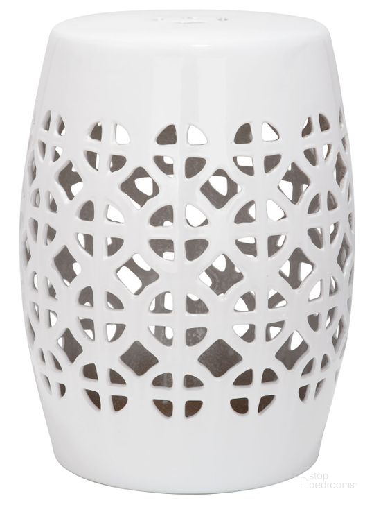 The appearance of White Circle Lattice Garden Stool designed by Safavieh in the transitional interior design. This white piece of furniture  was selected by 1StopBedrooms from Safavieh ACS Collection to add a touch of cosiness and style into your home. Sku: ACS4508A. Product Type: Stool. Image1