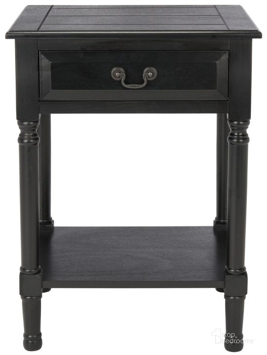 The appearance of Whitney 1 Drawer Accent Table in Black designed by Safavieh in the modern / contemporary interior design. This black piece of furniture  was selected by 1StopBedrooms from Whitney Collection to add a touch of cosiness and style into your home. Sku: ACC5705B. Material: Wood. Product Type: Accent Table. Image1
