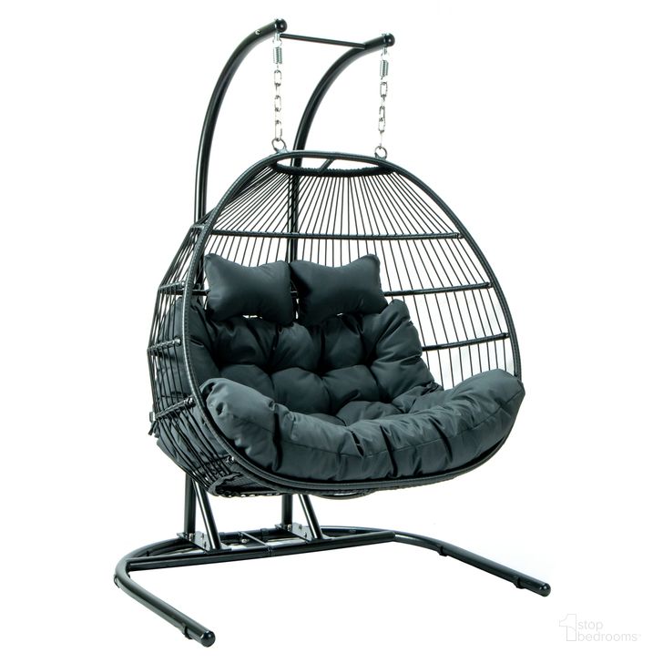 The appearance of Wicker 2 Person Double Folding Hanging Egg Swing Chair In Charcoal designed by LeisureMod in the modern / contemporary interior design. This charcoal piece of furniture  was selected by 1StopBedrooms from Wicker Collection to add a touch of cosiness and style into your home. Sku: ESCF52CH. Product Type: Outdoor Chair. Material: Wicker. Image1