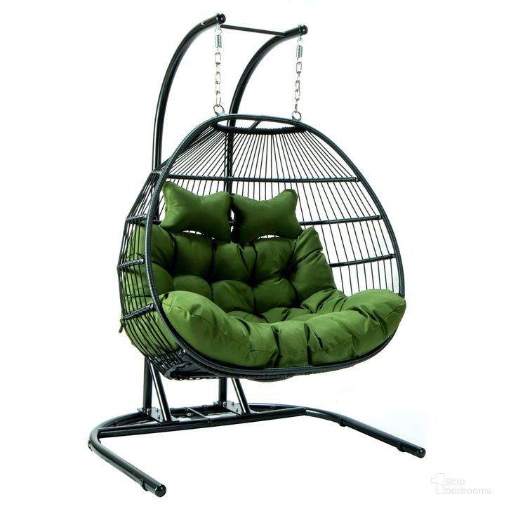 The appearance of Wicker 2 Person Double Folding Hanging Egg Swing Chair In Dark Green designed by LeisureMod in the modern / contemporary interior design. This dark green piece of furniture  was selected by 1StopBedrooms from Wicker Collection to add a touch of cosiness and style into your home. Sku: ESCF52DG. Product Type: Outdoor Chair. Material: Wicker. Image1