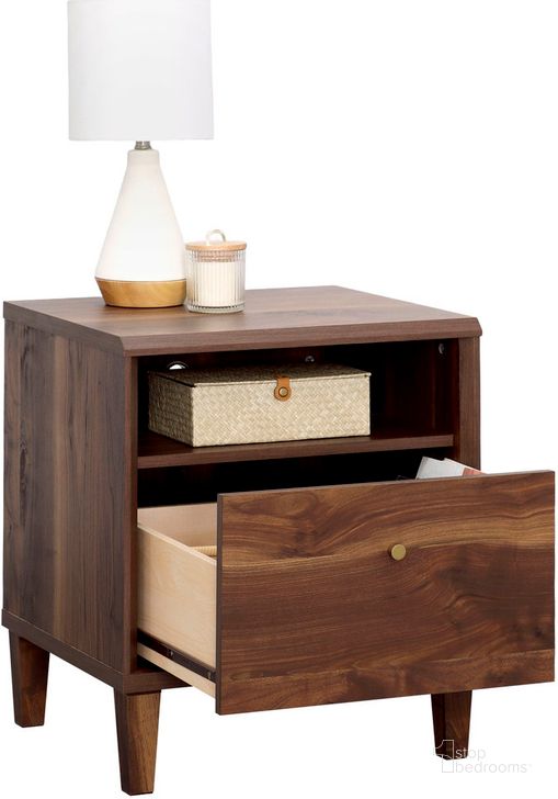 The appearance of Willow Place Night Stand In Grand Walnut designed by Sauder in the transitional interior design. This grand walnut piece of furniture  was selected by 1StopBedrooms from Willow Place Collection to add a touch of cosiness and style into your home. Sku: 433806. Product Type: Nightstand. Material: Engineered Wood. Image1