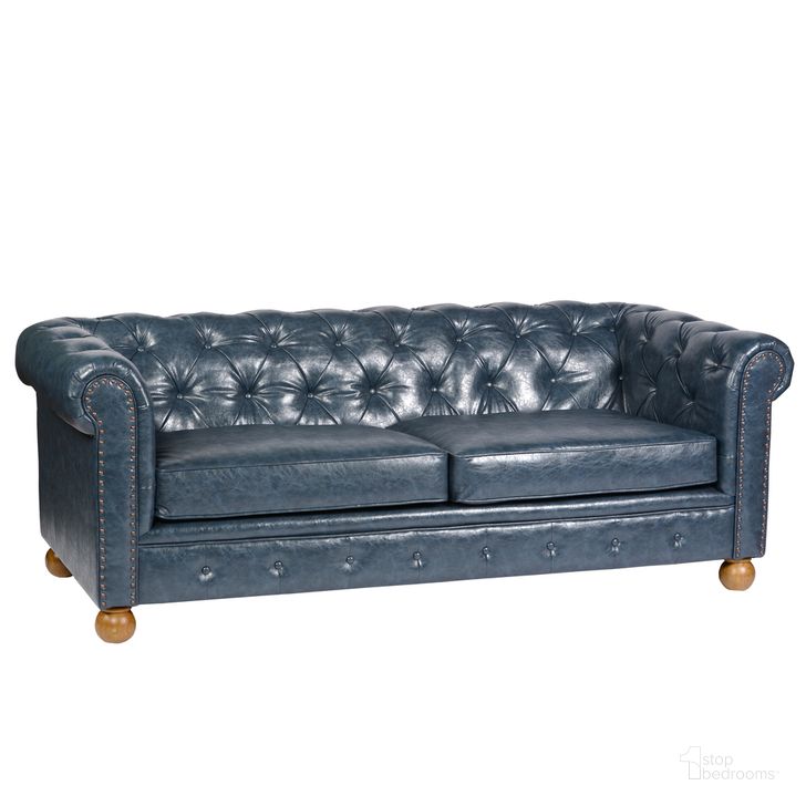 The appearance of Winston Antique Blue Bonded Leather Sofa designed by Armen Living in the modern / contemporary interior design. This blue piece of furniture  was selected by 1StopBedrooms from Winston Collection to add a touch of cosiness and style into your home. Sku: LC10603ATBL. Material: Wood. Product Type: Sofa. Image1