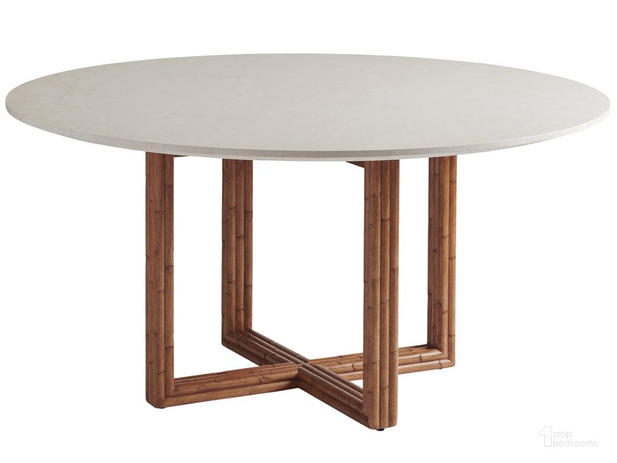 The appearance of Woodard Marble Top Dining Table designed by Tommy Bahama in the modern / contemporary interior design. This copper piece of furniture  was selected by 1StopBedrooms from Palm Desert Collection to add a touch of cosiness and style into your home. Sku: 01-0575-875C. Table Base Style: Trestle. Table Top Shape: Round. Material: Marble. Product Type: Dining Table. Size: 60". Image1