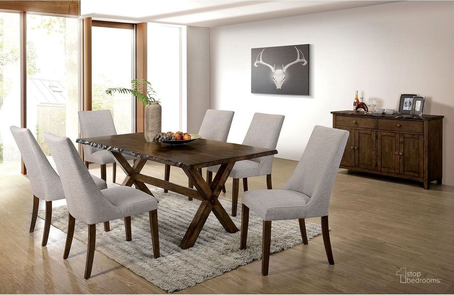 The appearance of Woodworth Distressed Wood Dining Room Set designed by Furniture of America in the rustic / southwestern interior design. This brown piece of furniture  was selected by 1StopBedrooms from Woodworth Collection to add a touch of cosiness and style into your home. Sku: CM3114T;CM3114SC-2PK. Material: Wood. Product Type: Dining Room Set. Size: 38". Image1