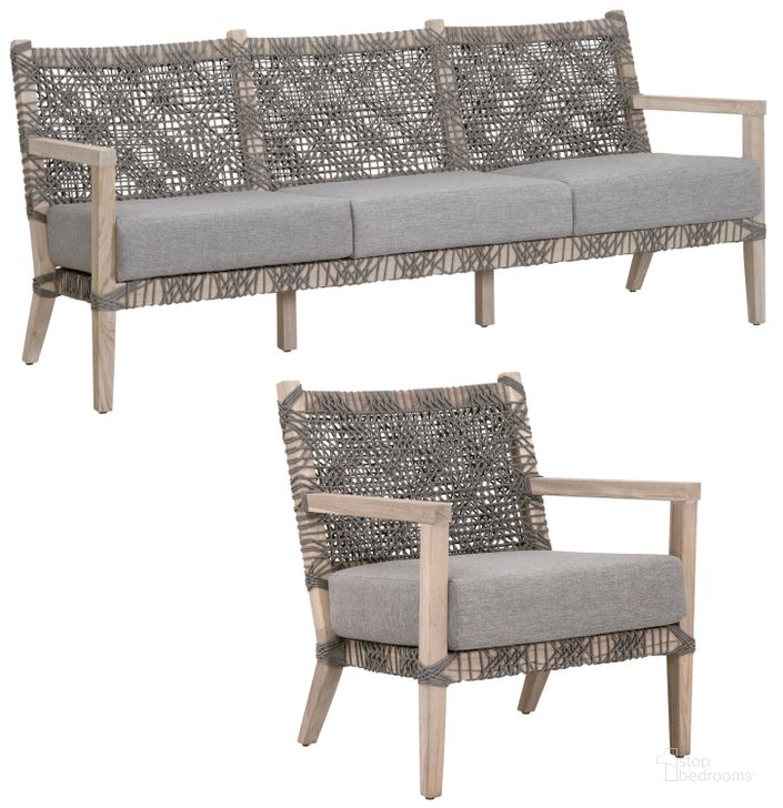 The appearance of Woven Costa Dove Outdoor 77 Inch Living Room Set designed by Essentials For Living in the transitional interior design. This gray piece of furniture  was selected by 1StopBedrooms from Woven Collection to add a touch of cosiness and style into your home. Sku: 6861-3.DOV/DOV/GT;6860.DOV/DOV/GT. Material: Wood. Product Type: Living Room Set. Image1