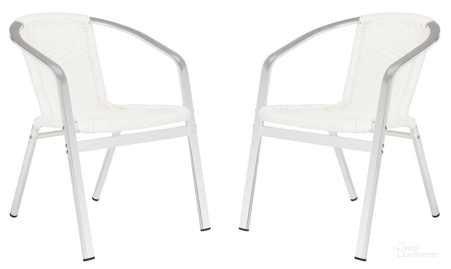 The appearance of Wrangell White Indoor/Outdoor Stacking Armchair Set of 2 designed by Safavieh in the modern / contemporary interior design. This white piece of furniture  was selected by 1StopBedrooms from Wrangell Collection to add a touch of cosiness and style into your home. Sku: FOX5207D-SET2. Material: Aluminum. Product Type: Arm Chair. Image1