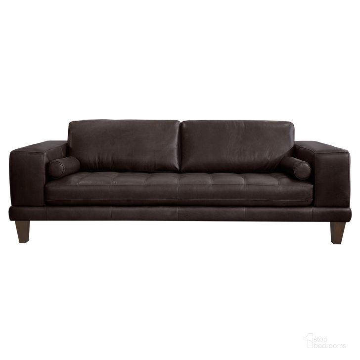The appearance of Wynne Contemporary Sofa In Genuine Espresso Leather with Brown Wood Legs designed by Armen Living in the modern / contemporary interior design. This espresso piece of furniture  was selected by 1StopBedrooms from Wynne Collection to add a touch of cosiness and style into your home. Sku: LCWY3BROWN. Material: Wood. Product Type: Sofa. Image1