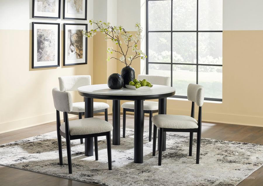 The appearance of Xandrum Dining Room Set In Black designed by Signature Design by Ashley in the transitional interior design. This black piece of furniture  was selected by 1StopBedrooms from Xandrum Collection to add a touch of cosiness and style into your home. Sku: D429-15;D429-02. Material: Wood. Product Type: Dining Room Set. Size: 45". Image1