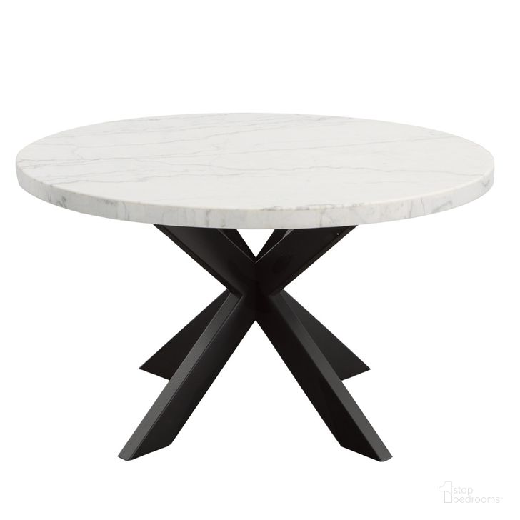 The appearance of Xena Marble Top 52 Inch Round Dining Table In Black designed by Steve Silver in the transitional interior design. This black piece of furniture  was selected by 1StopBedrooms from Xena Collection to add a touch of cosiness and style into your home. Sku: XN520WT. Table Base Style: Pedestal. Table Top Shape: Round. Product Type: Dining Table. Material: Rubberwood. Image1