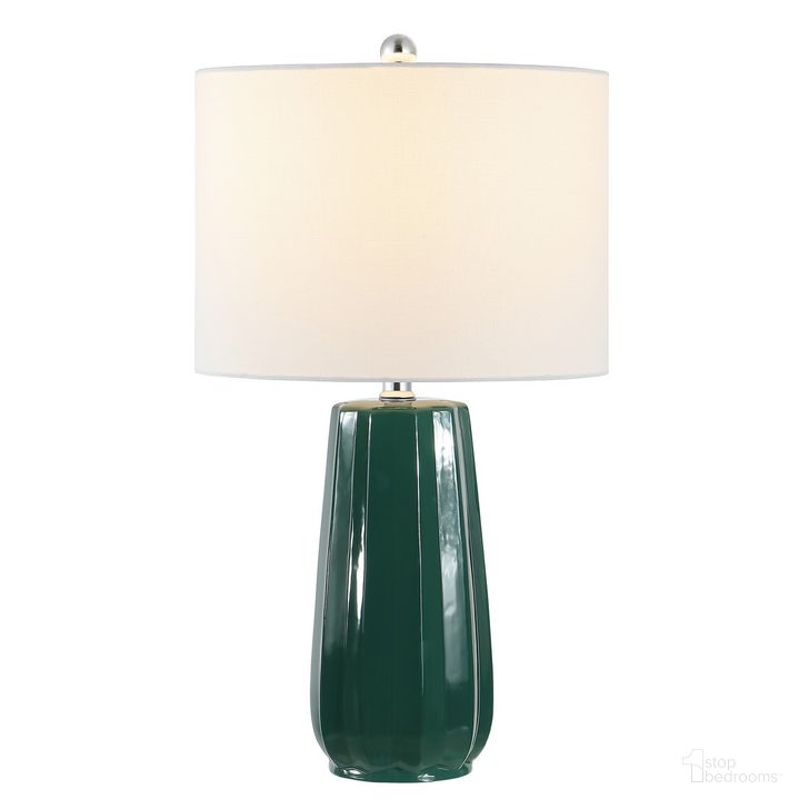 The appearance of Yani Table Lamp in Dark Green designed by Safavieh in the modern / contemporary interior design. This dark green piece of furniture  was selected by 1StopBedrooms from Yani Collection to add a touch of cosiness and style into your home. Sku: TBL4361A. Material: Ceramic. Product Type: Table Lamp. Image1