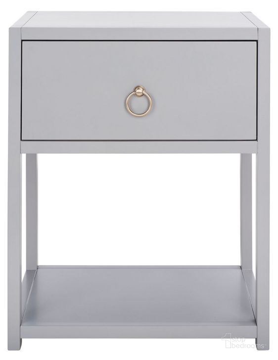 The appearance of Yudi 1 Drawer 1 Shelf Nightstand in Grey designed by Safavieh in the modern / contemporary interior design. This grey piece of furniture  was selected by 1StopBedrooms from Yudi Collection to add a touch of cosiness and style into your home. Sku: NST9201D. Material: Wood. Product Type: Nightstand. Image1