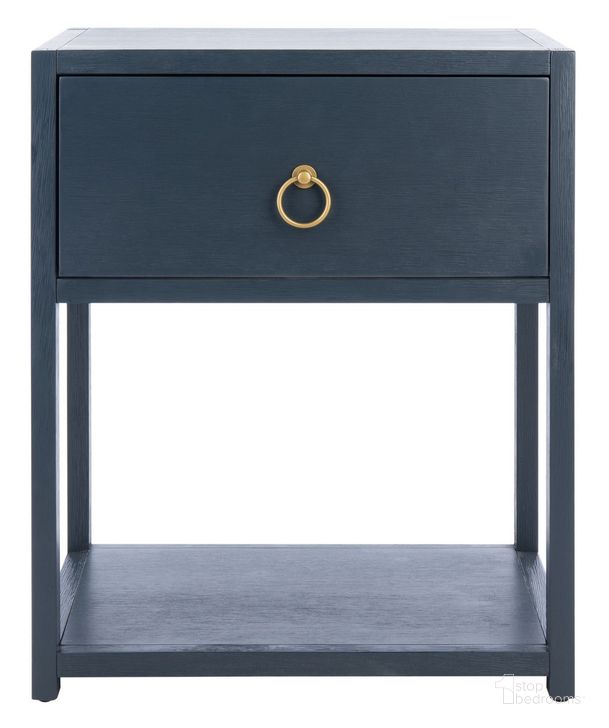 The appearance of Yudi 1 Drawer 1 Shelf Nightstand in Navy designed by Safavieh in the modern / contemporary interior design. This navy piece of furniture  was selected by 1StopBedrooms from Yudi Collection to add a touch of cosiness and style into your home. Sku: NST9201A. Material: Wood. Product Type: Nightstand. Image1