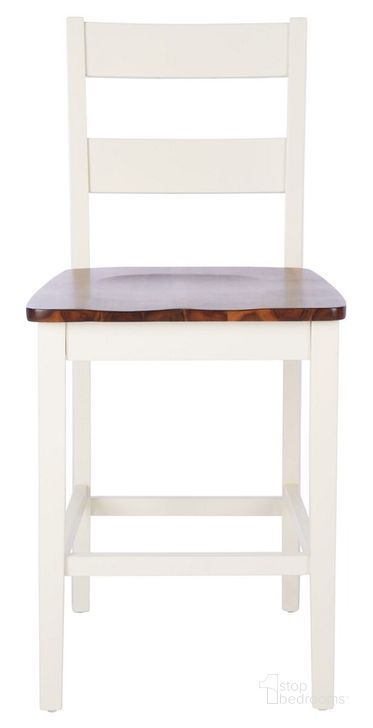 The appearance of Yuri Counter Stool Set of 2 in White and Natural designed by Safavieh in the modern / contemporary interior design. This white/natural piece of furniture  was selected by 1StopBedrooms from Yuri Collection to add a touch of cosiness and style into your home. Sku: BST9211A-SET2. Material: Wood. Product Type: Barstool. Image1