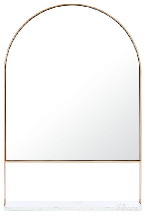 The appearance of Yuriko Mirror in Gold designed by Safavieh in the modern / contemporary interior design. This gold piece of furniture  was selected by 1StopBedrooms from Yuriko Collection to add a touch of cosiness and style into your home. Sku: MRR2009A. Material: Wood. Product Type: Mirror. Image1