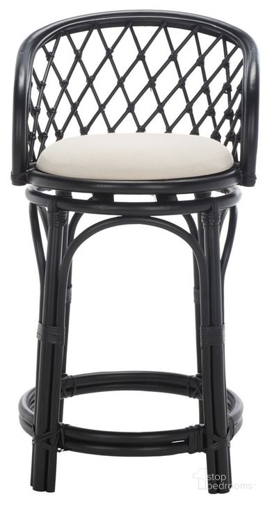 The appearance of Yuta Rattan Counter Stool with Cushion in Black and White designed by Safavieh in the coastal interior design. This black and white piece of furniture  was selected by 1StopBedrooms from Yuta Collection to add a touch of cosiness and style into your home. Sku: BST6504B. Material: Rattan. Product Type: Barstool. Image1
